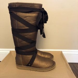 UGG Rina Metallic Gold with Brown Ribbon 5174